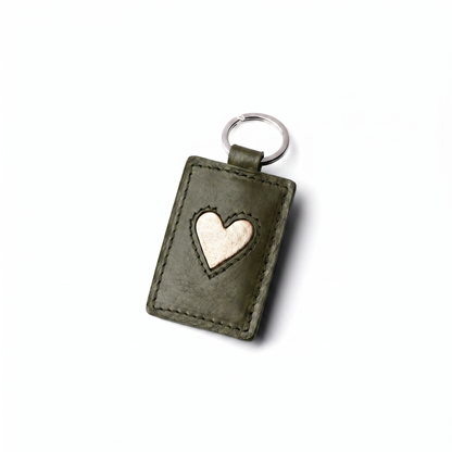 Porte-clé cœur en cuir noir, personnalisable avec prénom ou date