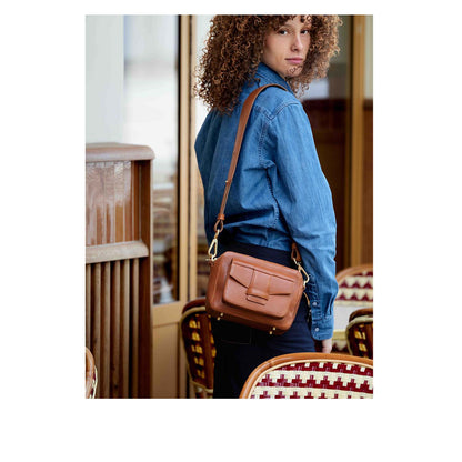 Sac appareil photo cuir camel, tannage végétal — Cisco Suki Paris