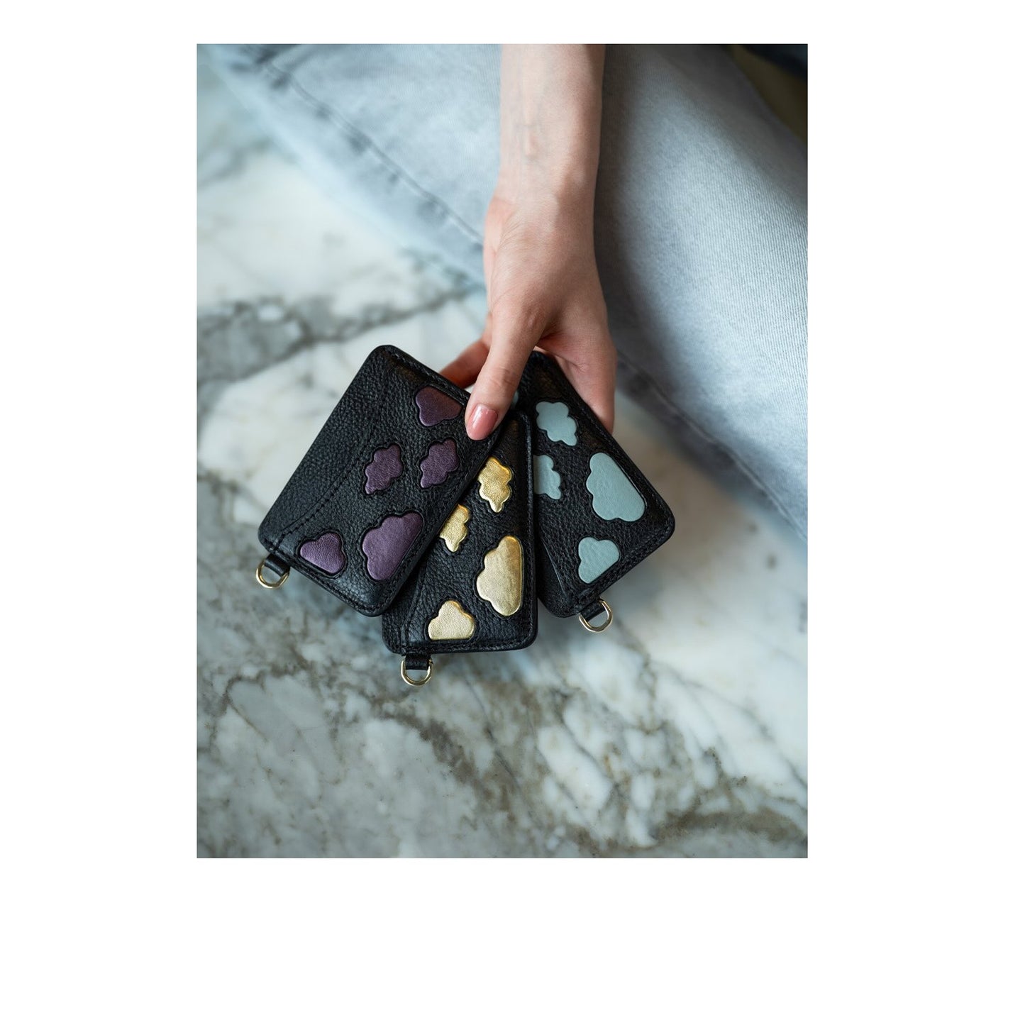 Porte-cartes cuir végétal, marqueterie vive et artisanale Paris