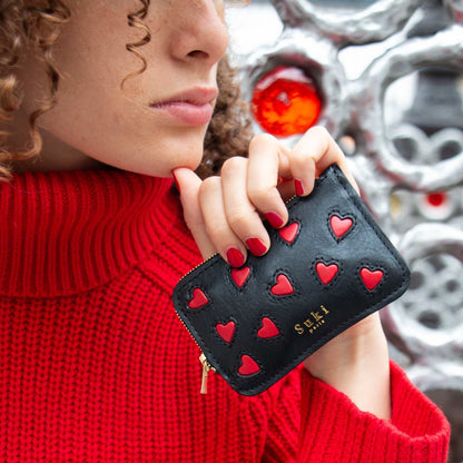 Porte-monnaie cuir créateur édition limitée, bicolore noir et rouge