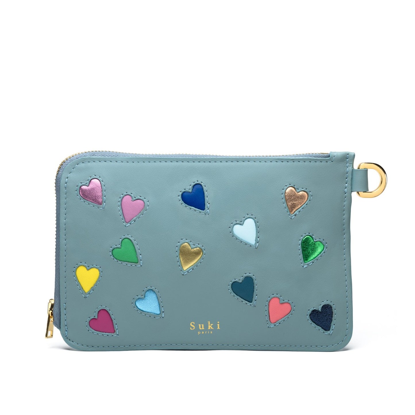 Pochette cuir avec lanière amovible, confectionnée rue Labie