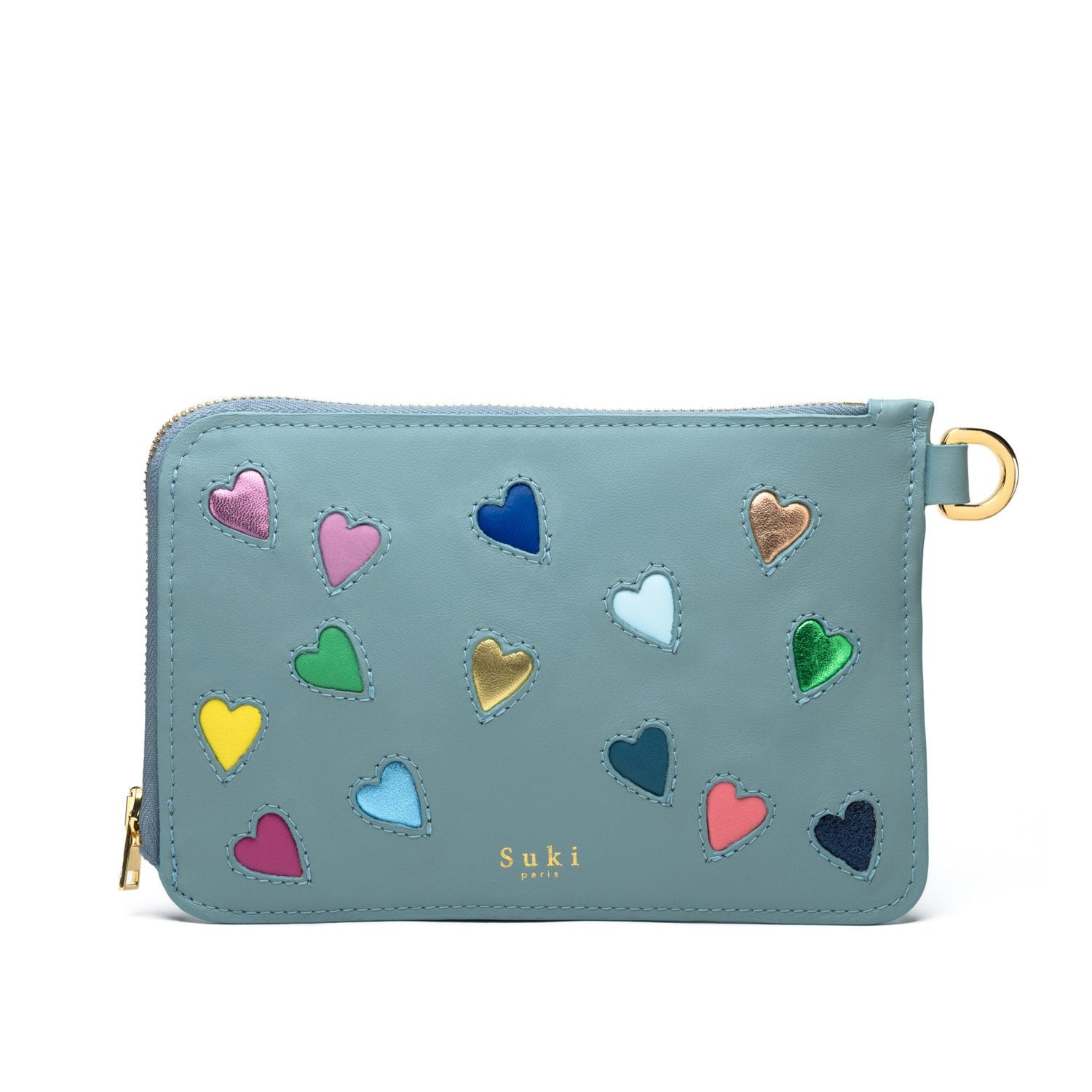 Pochette cuir avec lanière amovible, confectionnée rue Labie