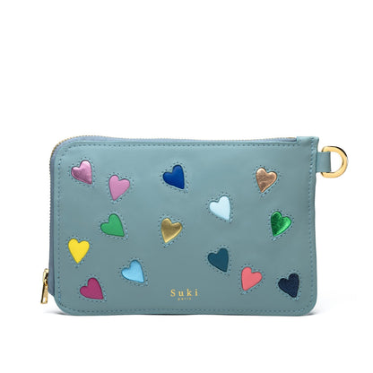 Pochette cuir avec lanière amovible, confectionnée rue Labie