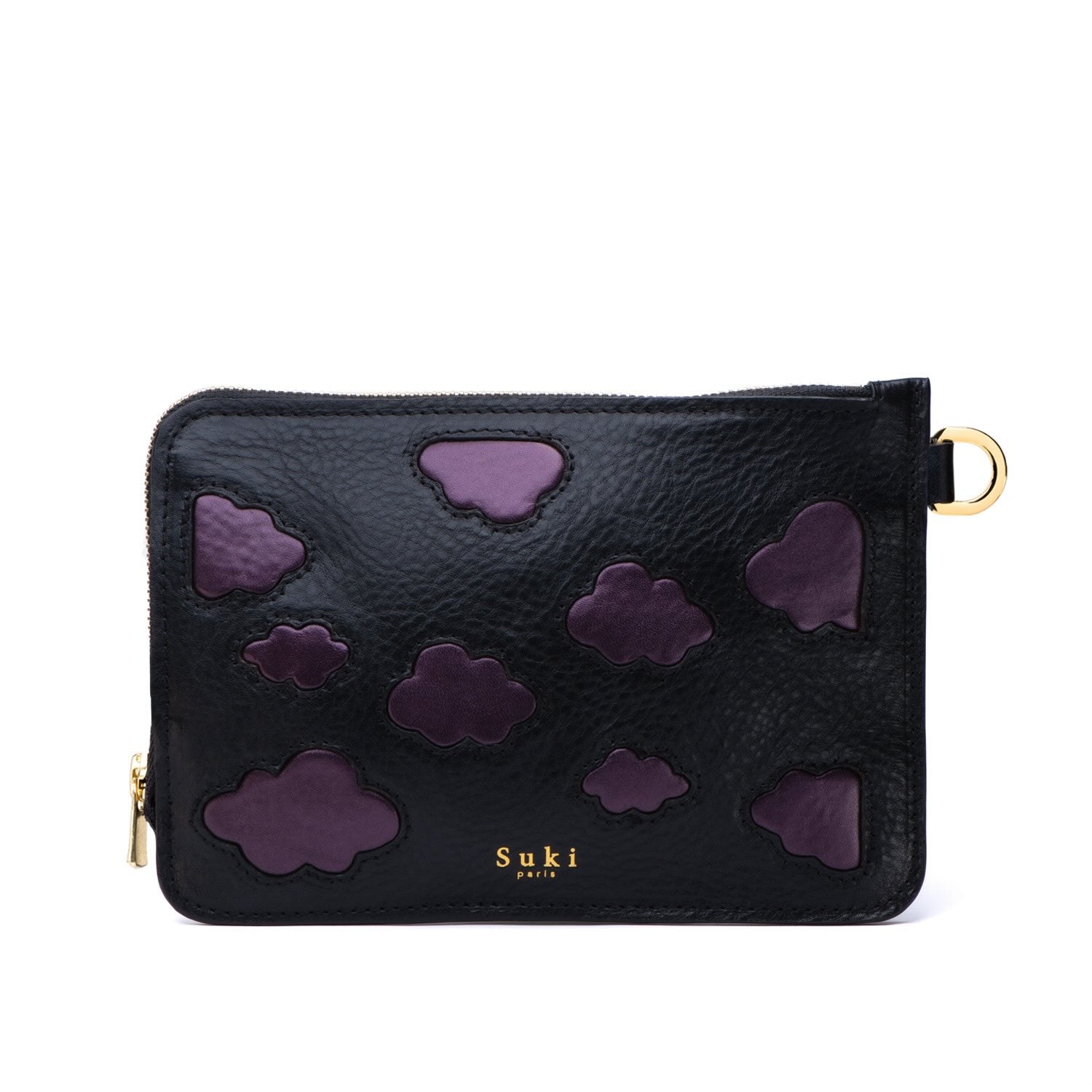Vue profil pochette Zéphyr, cuir souple naturel