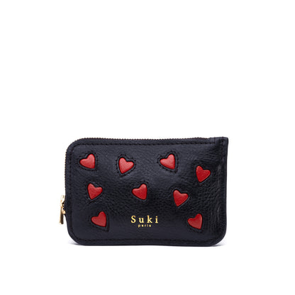 Porte-monnaie cuir créateur motif cœur rouge et noir — édition limitée Belize