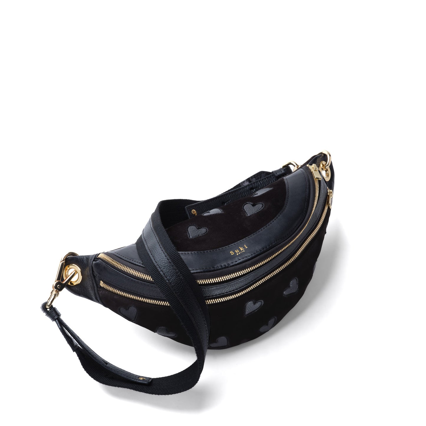 Ulysse black, sac banane cuir noir cousu rue Labie — Suki Paris