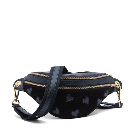 Ulysse black, sac banane cuir noir homme femme porté en bandoulière
