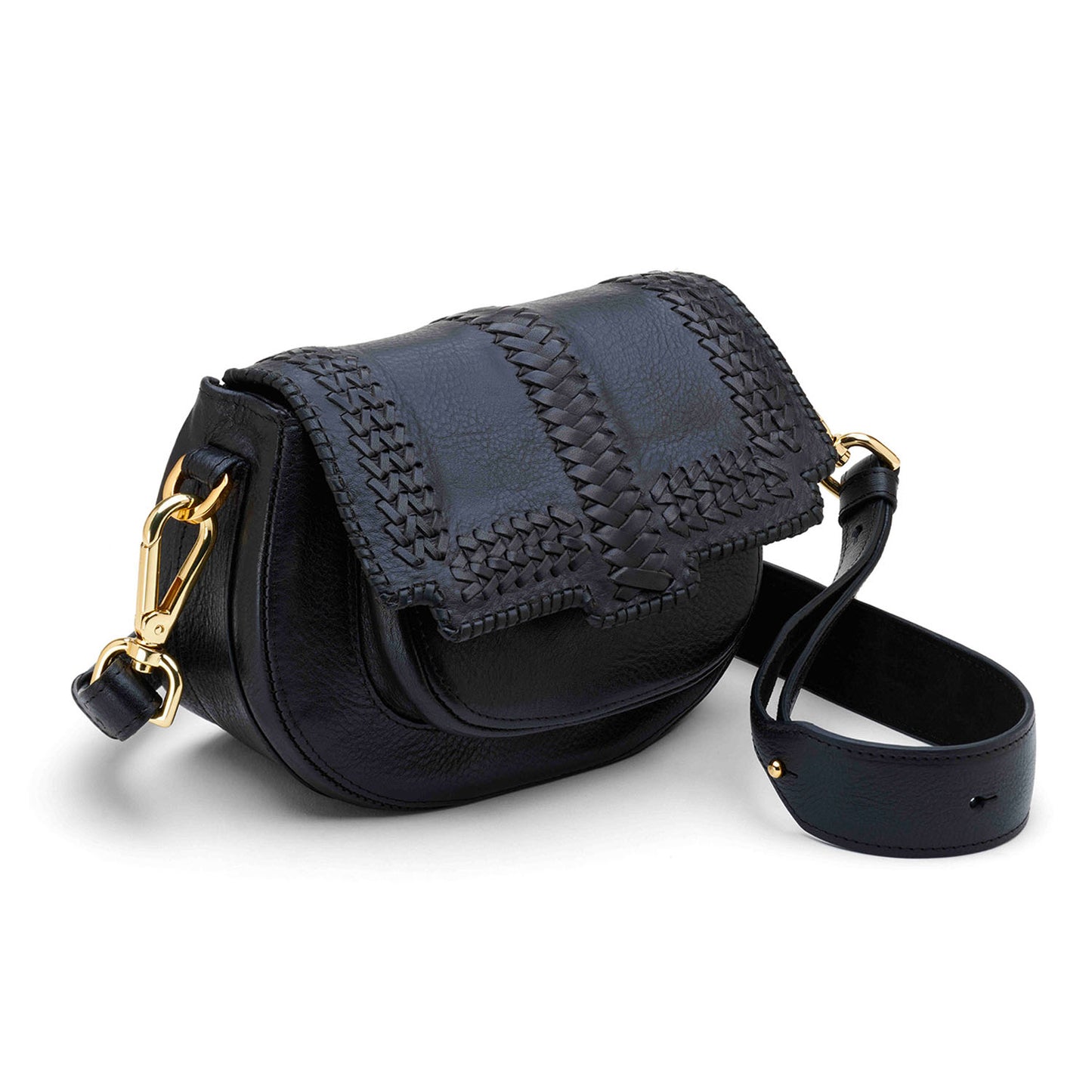 Bandoulière tressée cuir, sac demi-lune cousu rue Labie