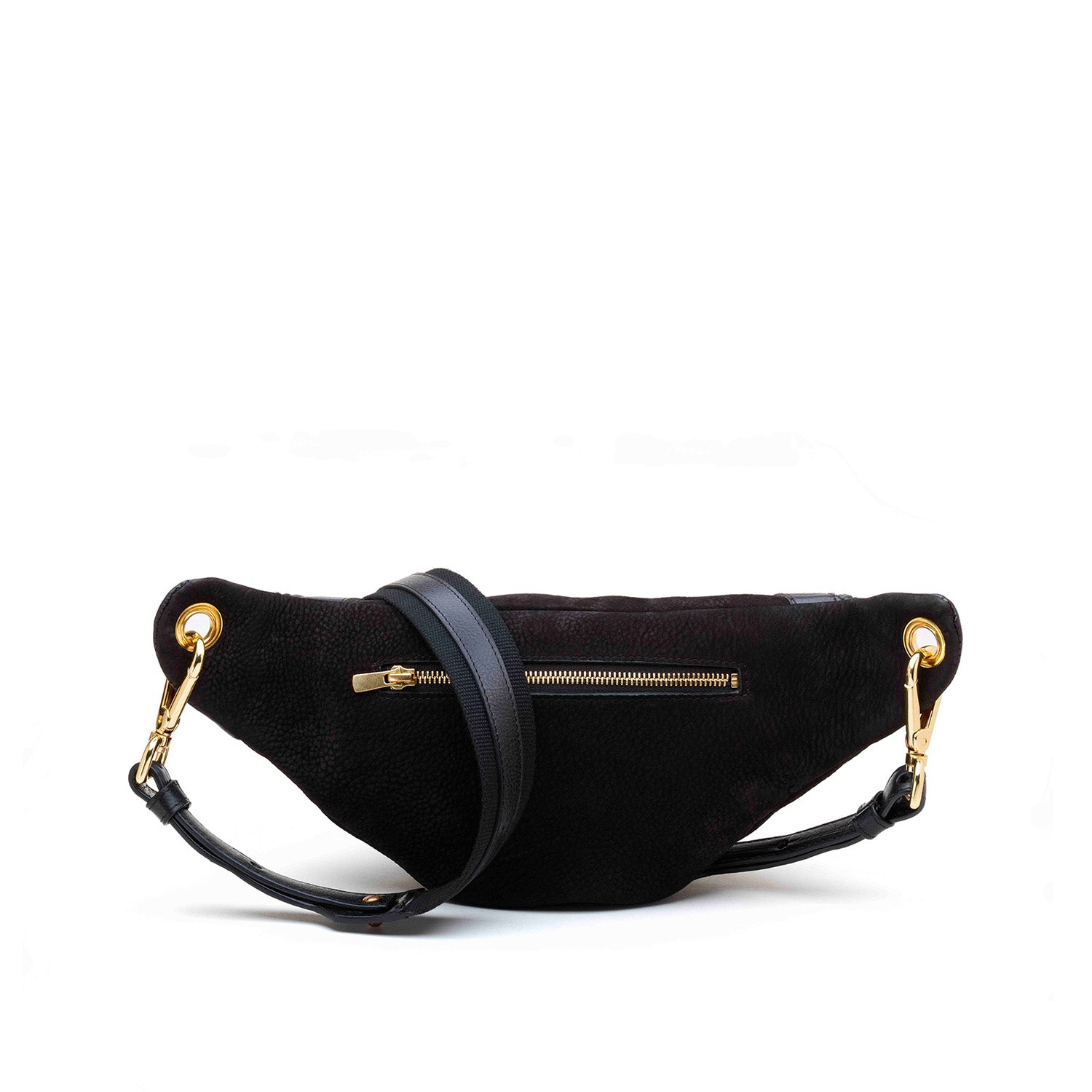 Grand sac banane cuir noir crossbody, tannage végétal — Pandora