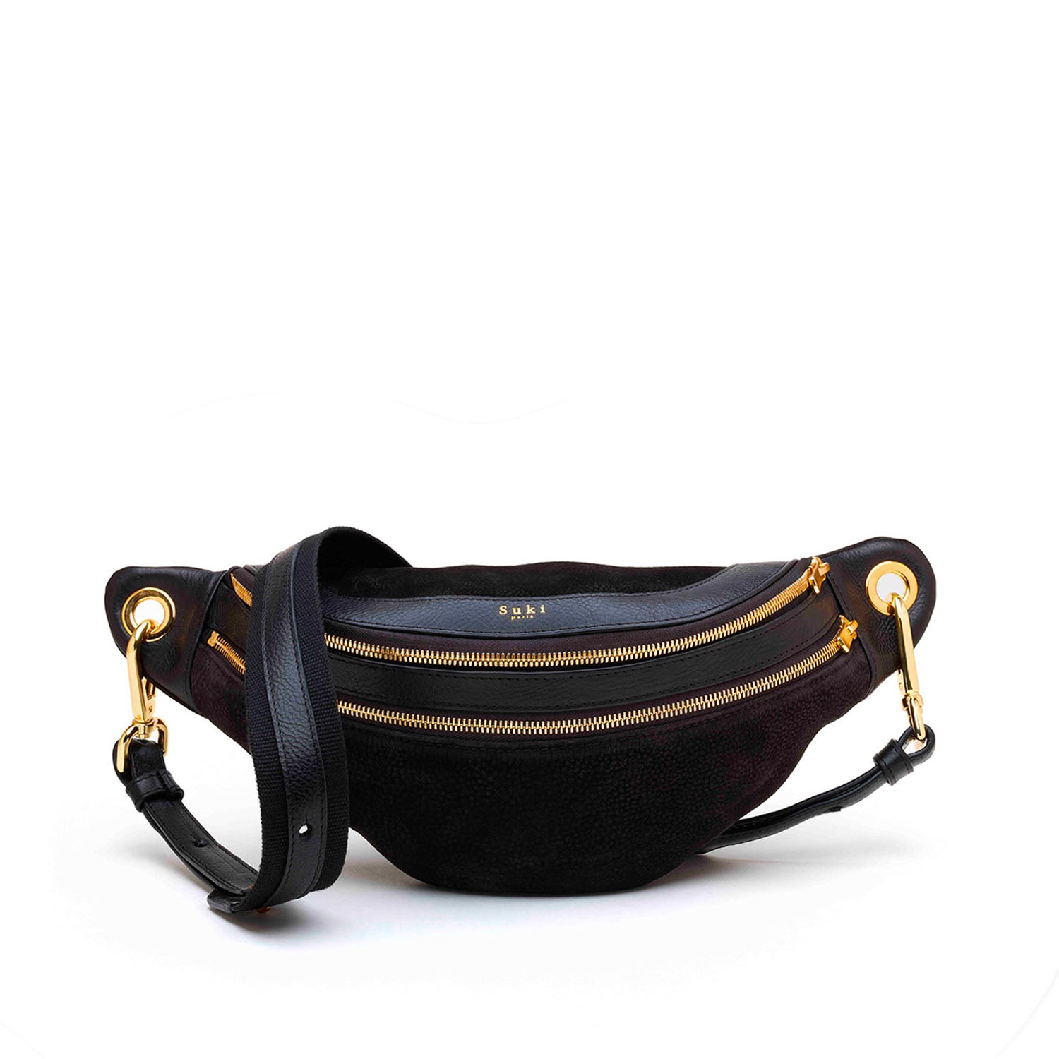 Pandora black, sac banane cuir noir créateur porté en bandoulière