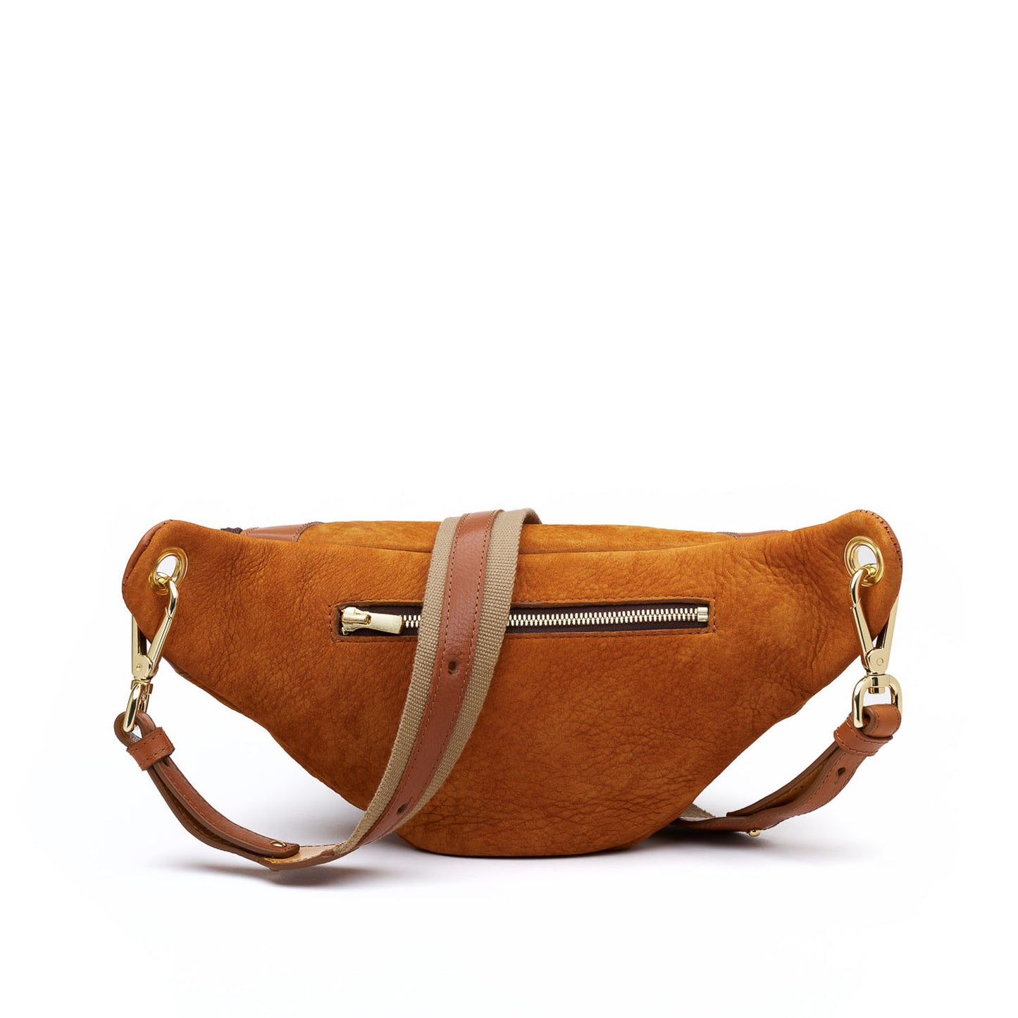 Grand sac banane cuir camel crossbody, tannage végétal — Pandora