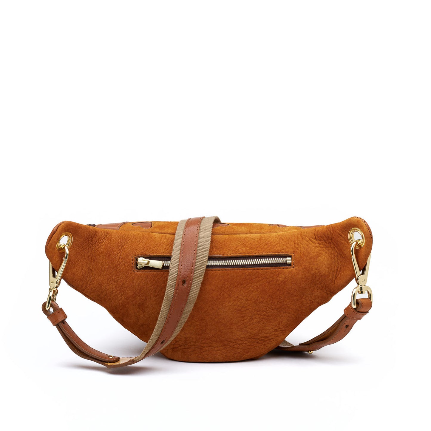 Sac banane cuir camel crossbody tannage végétal, fait main à Paris