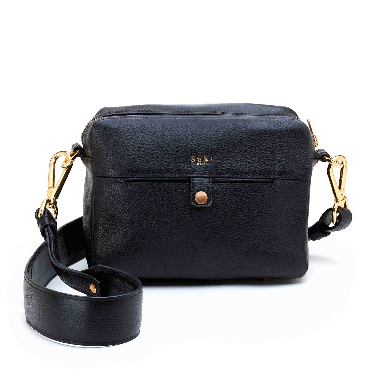 Cisco black, camera bag cuir noir bandoulière réglable