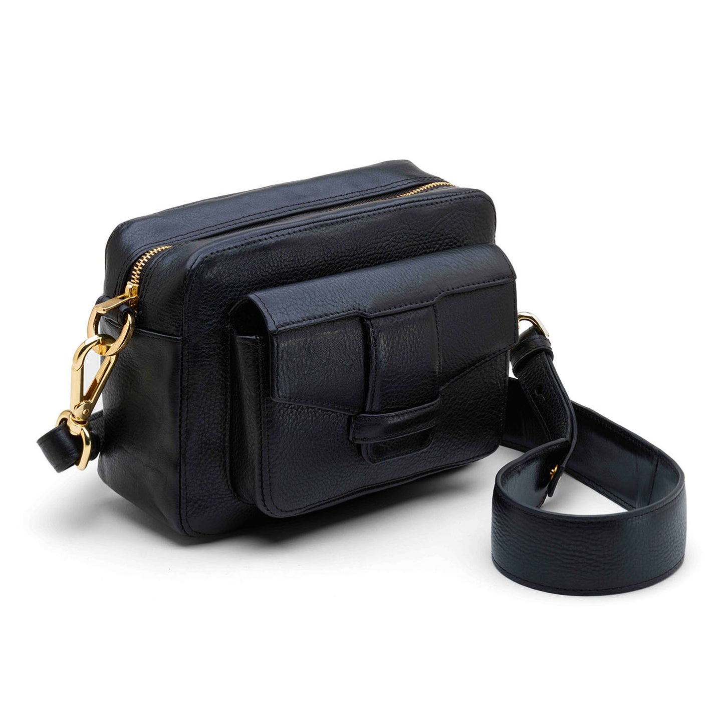 Camera bag cuir noir fait main rue Labie — Suki Paris