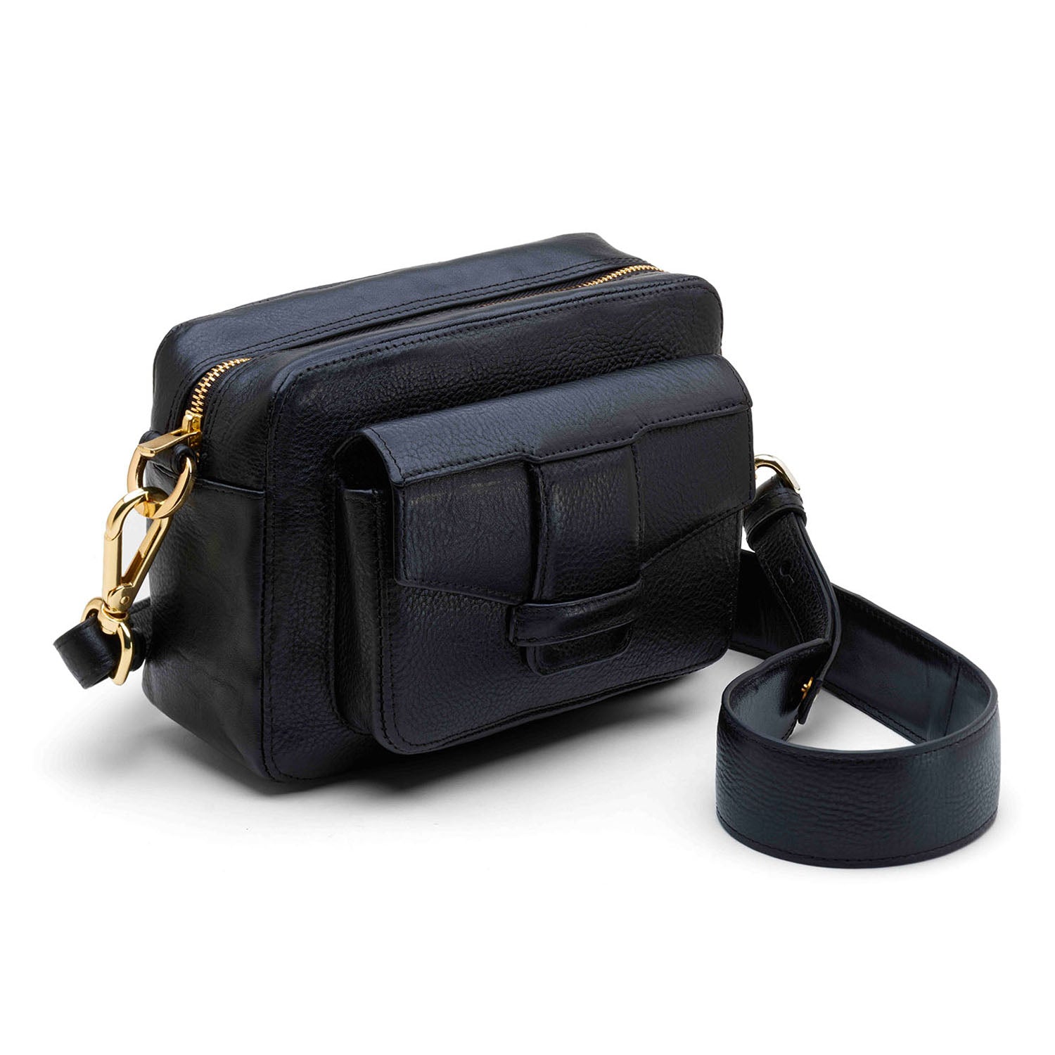Camera bag cuir noir fait main rue Labie — Suki Paris