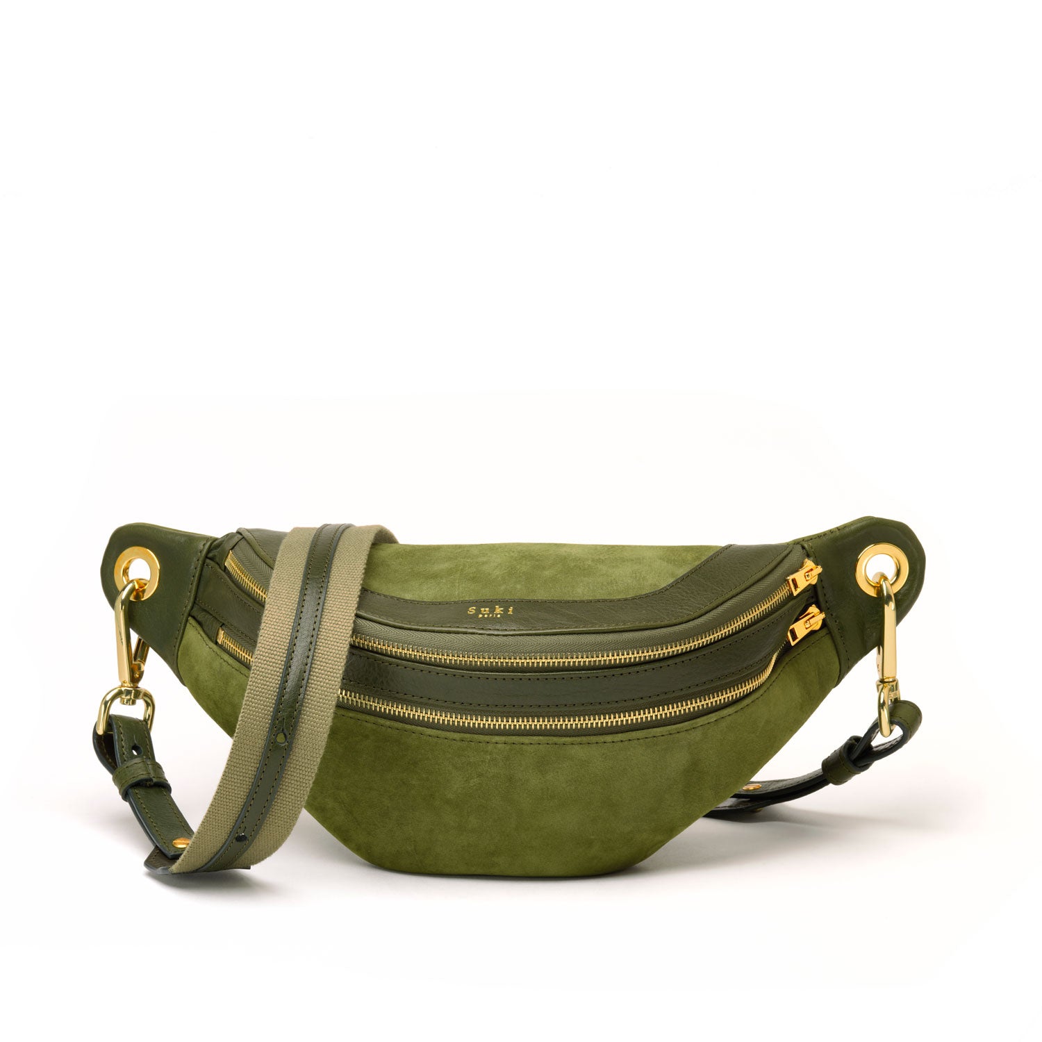 Pandora forêt, grand sac banane cuir vert fait main à Paris