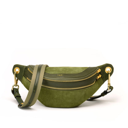 Pandora forêt, grand sac banane cuir vert fait main à Paris