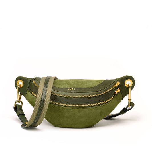 Pandora forêt, grand sac banane cuir vert fait main à Paris
