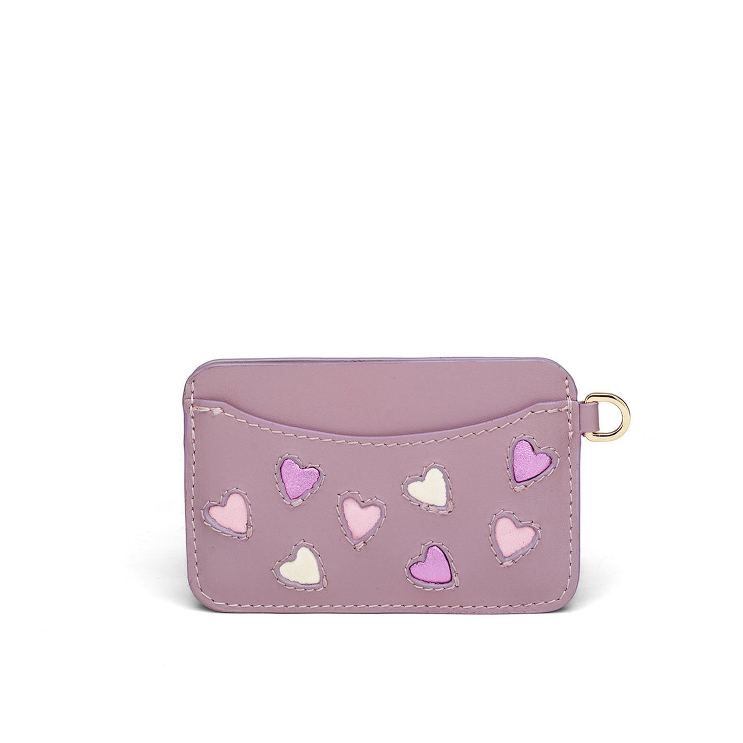 Porte-cartes cuir femme, marqueterie cœurs colorés — Amour