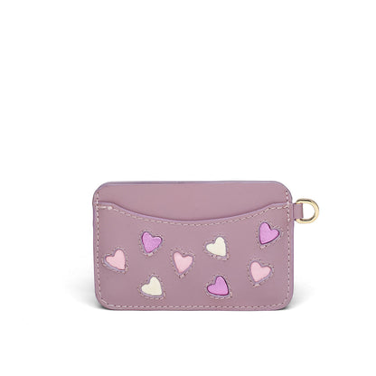 Porte-cartes cuir femme, marqueterie cœurs colorés — Amour