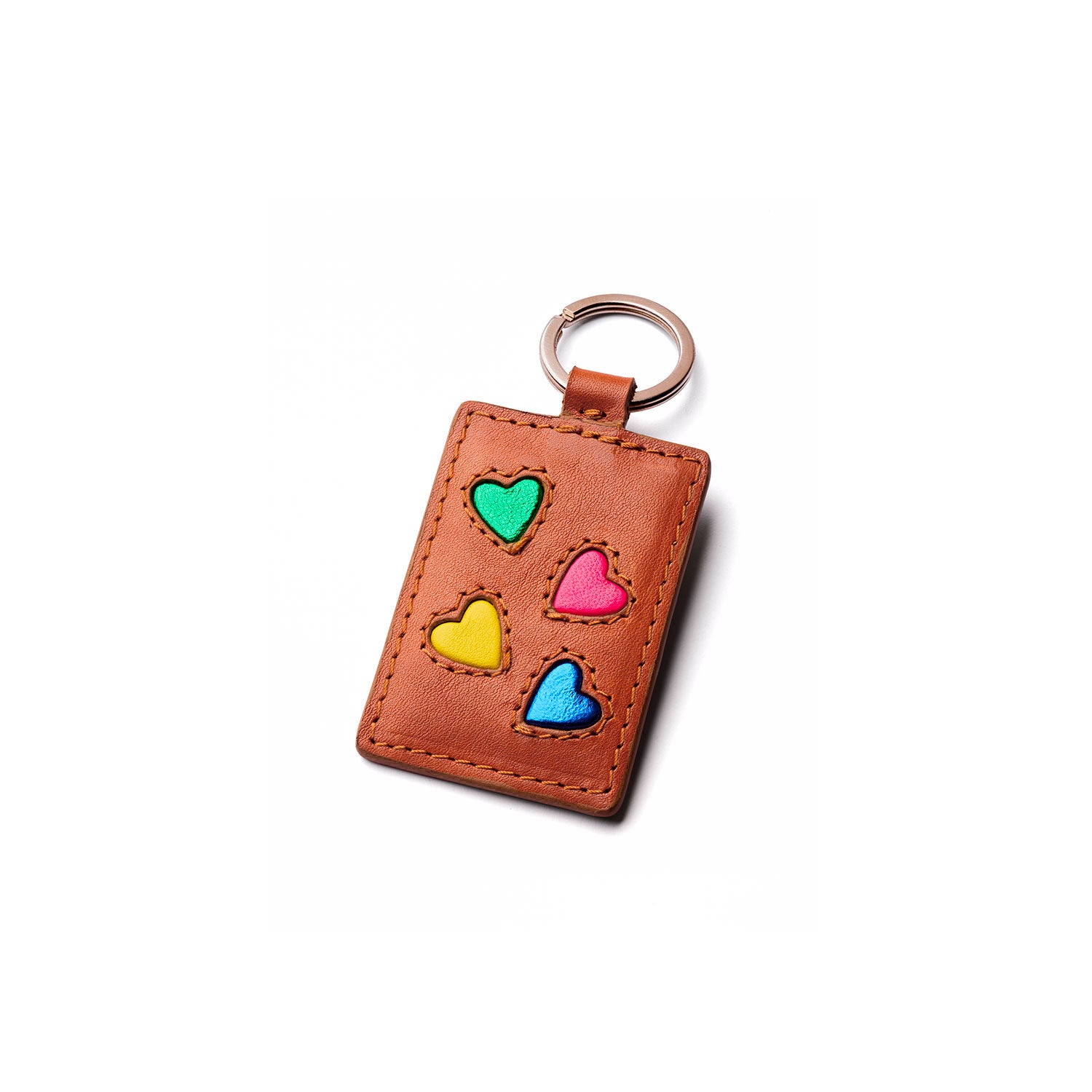 Porte-clé Rainbow cuir multicolore, anneau laiton, atelier Paris