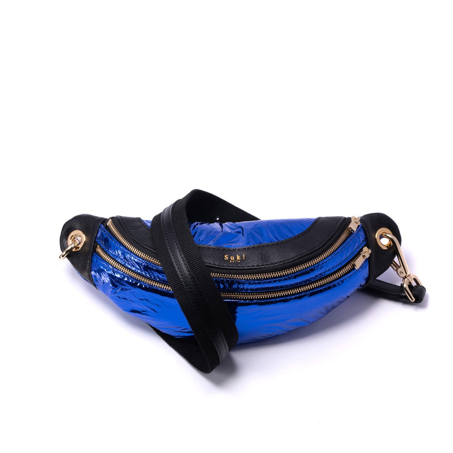 Vega blue, sac banane cuir bleu femme porté en bandoulière