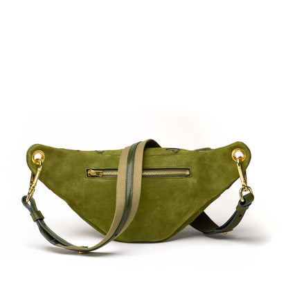 Sac banane cuir vert crossbody tannage végétal, fait main à Paris