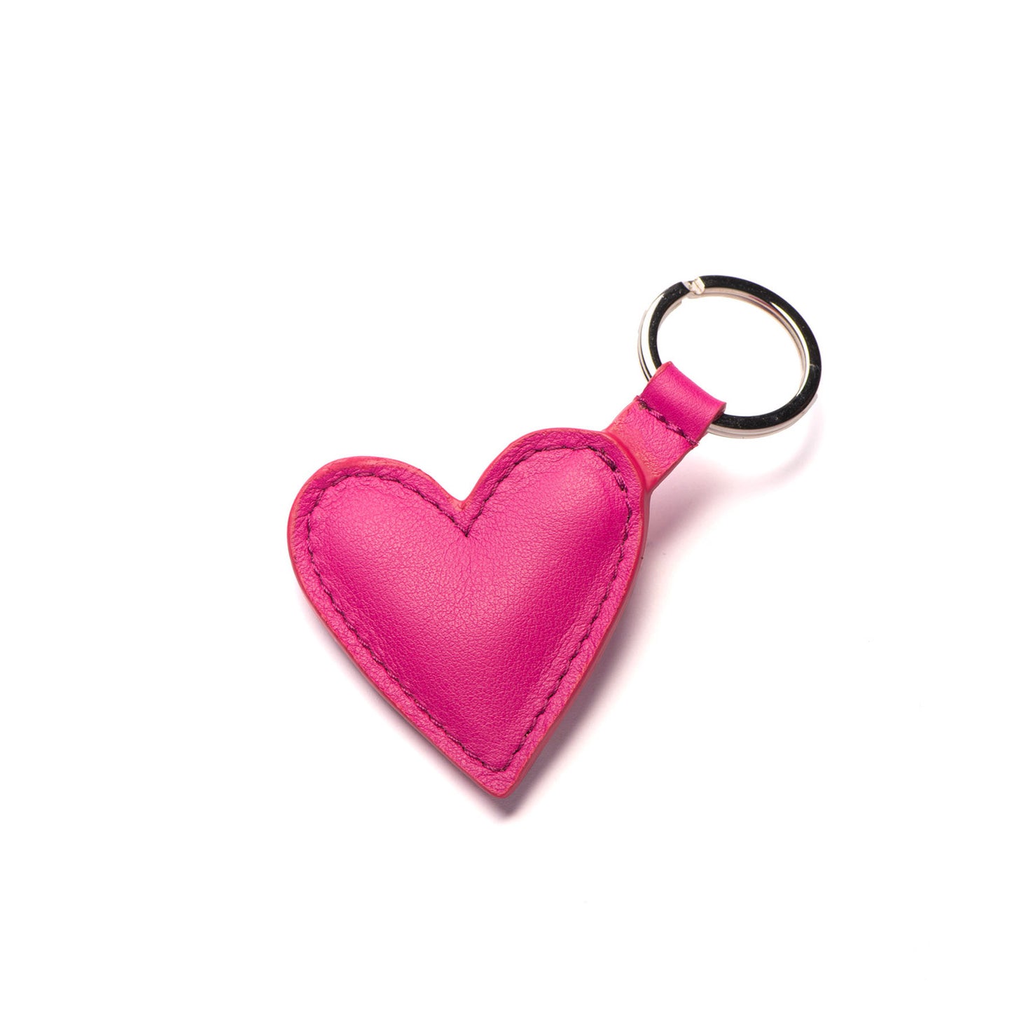 Porte-clé cœur cuir fuchsia, tannage végétal fait main à Paris