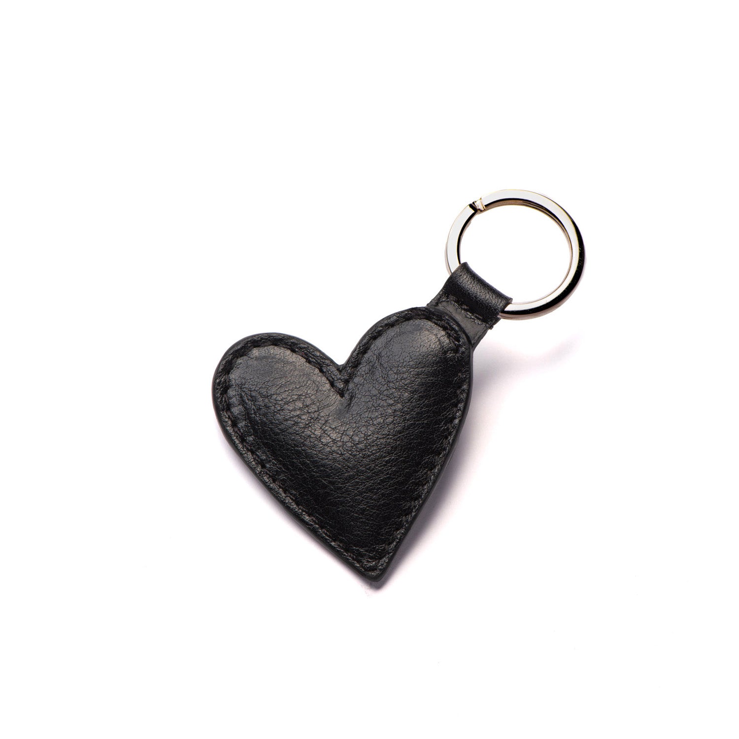 Porte-clé cœur en cuir noir, petite maroquinerie artisanale parisienne