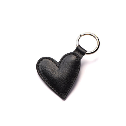 Porte-clé cœur en cuir noir, petite maroquinerie artisanale parisienne