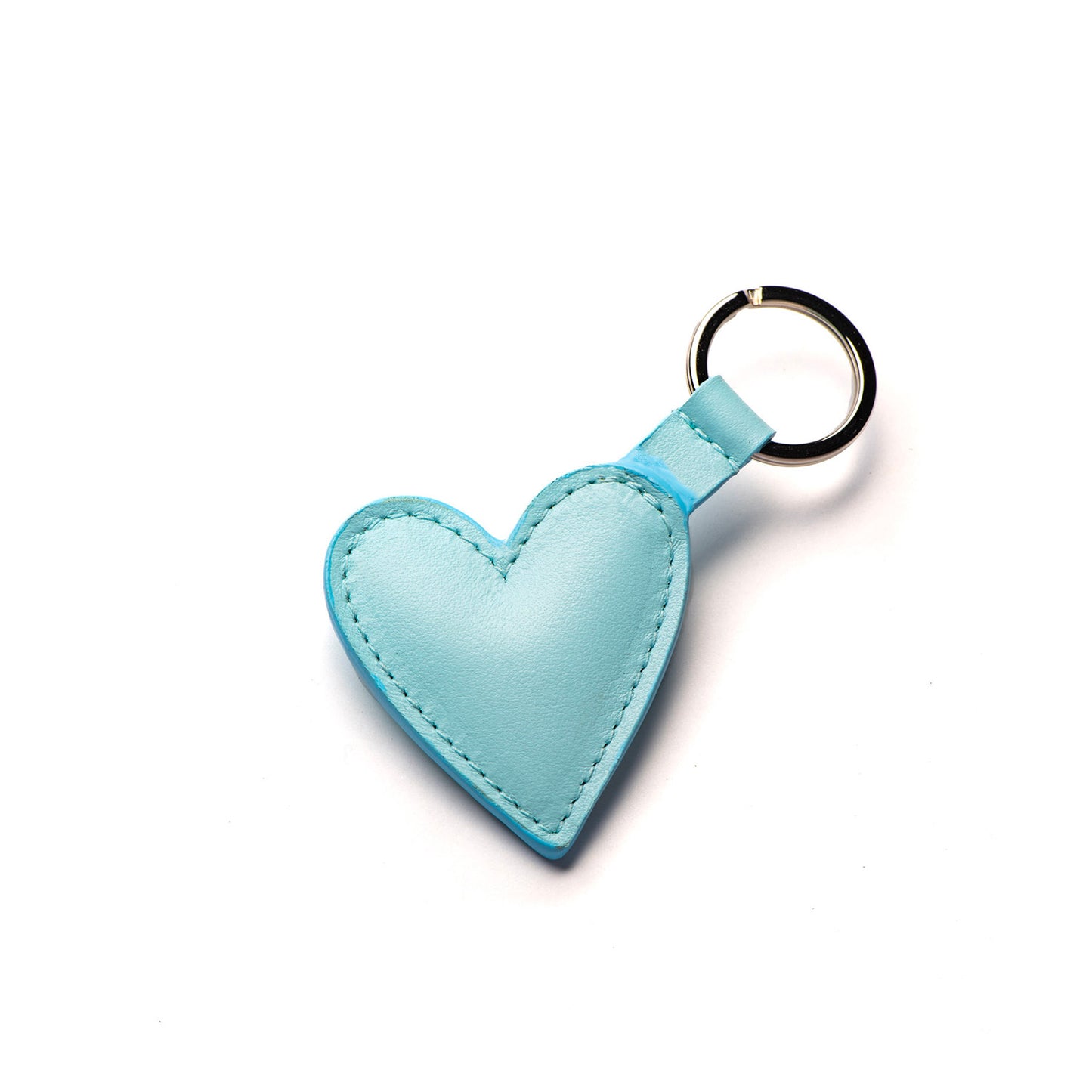 Porte-clé cœur en cuir skyblue, anneau laiton — Suki Paris