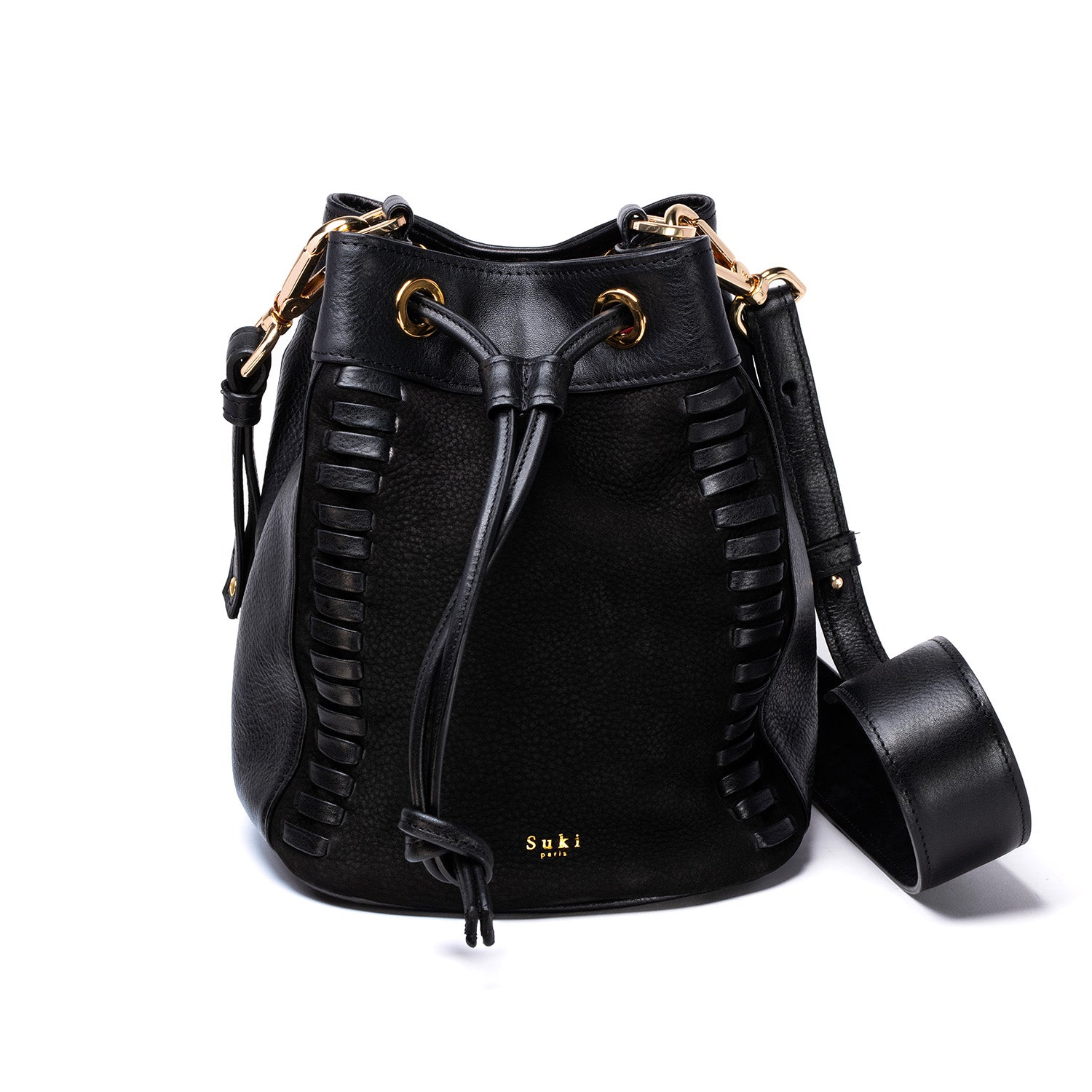 Altaï black, sac seau cuir noir tressé main à Paris
