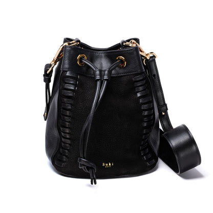 Altaï black, sac seau cuir noir tressé main à Paris