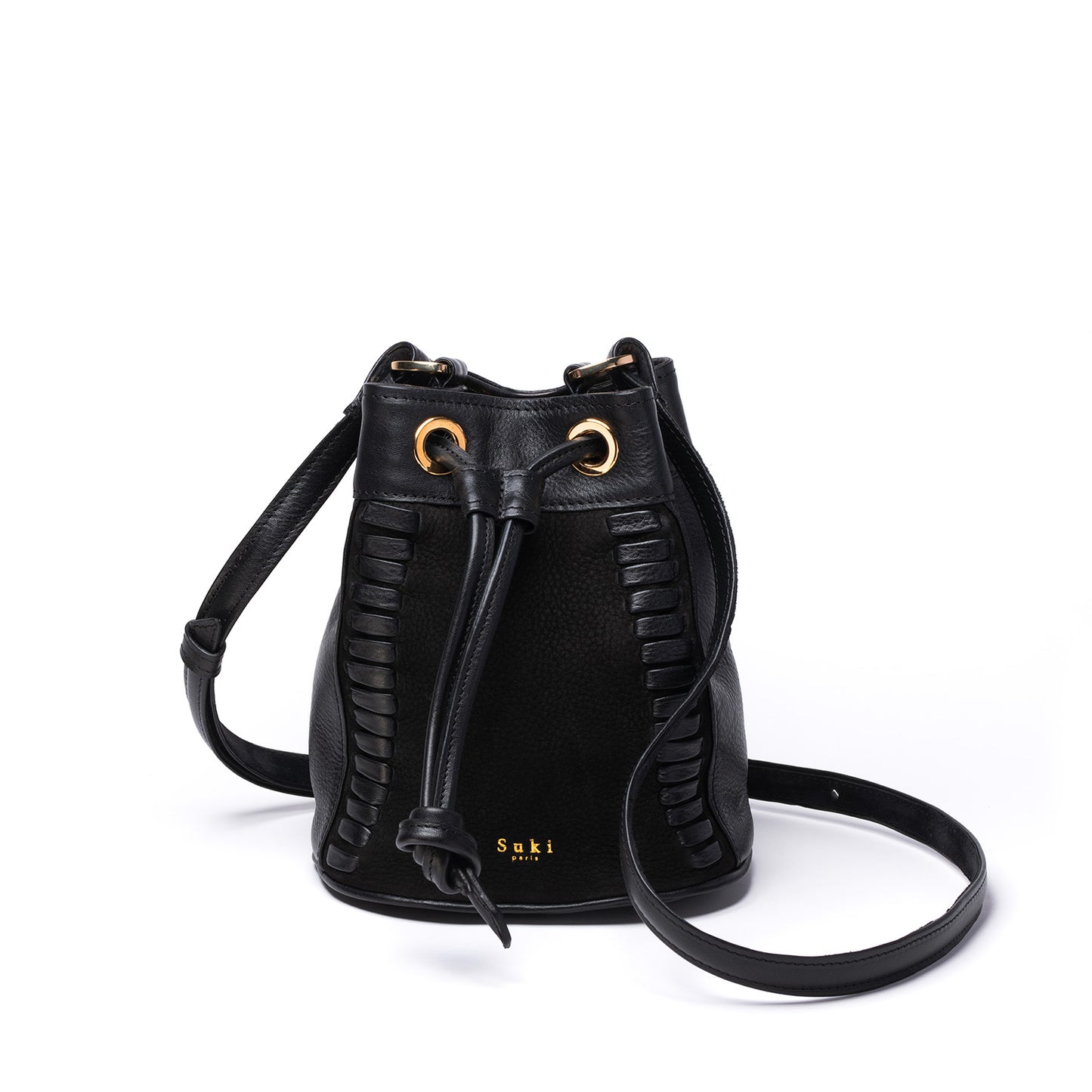 Pichu black, sac seau cuir noir femme cousu main à Paris