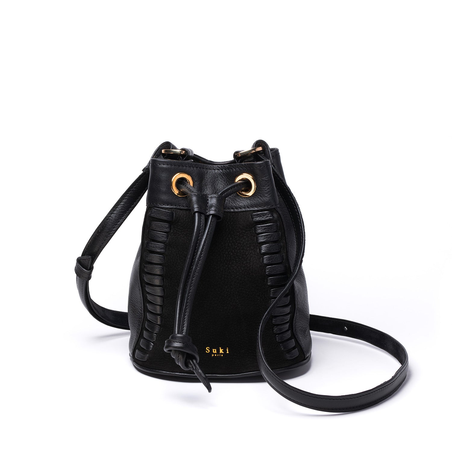 Pichu black, sac seau cuir noir femme cousu main à Paris