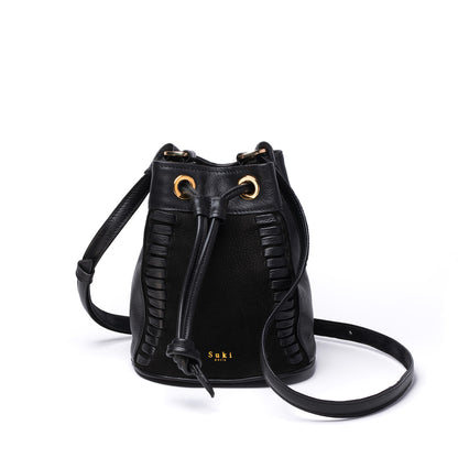 Pichu black, sac seau cuir noir femme cousu main à Paris