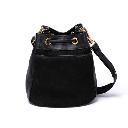 Altaï black, sac seau cuir tressé cousu rue Labie — Suki Paris