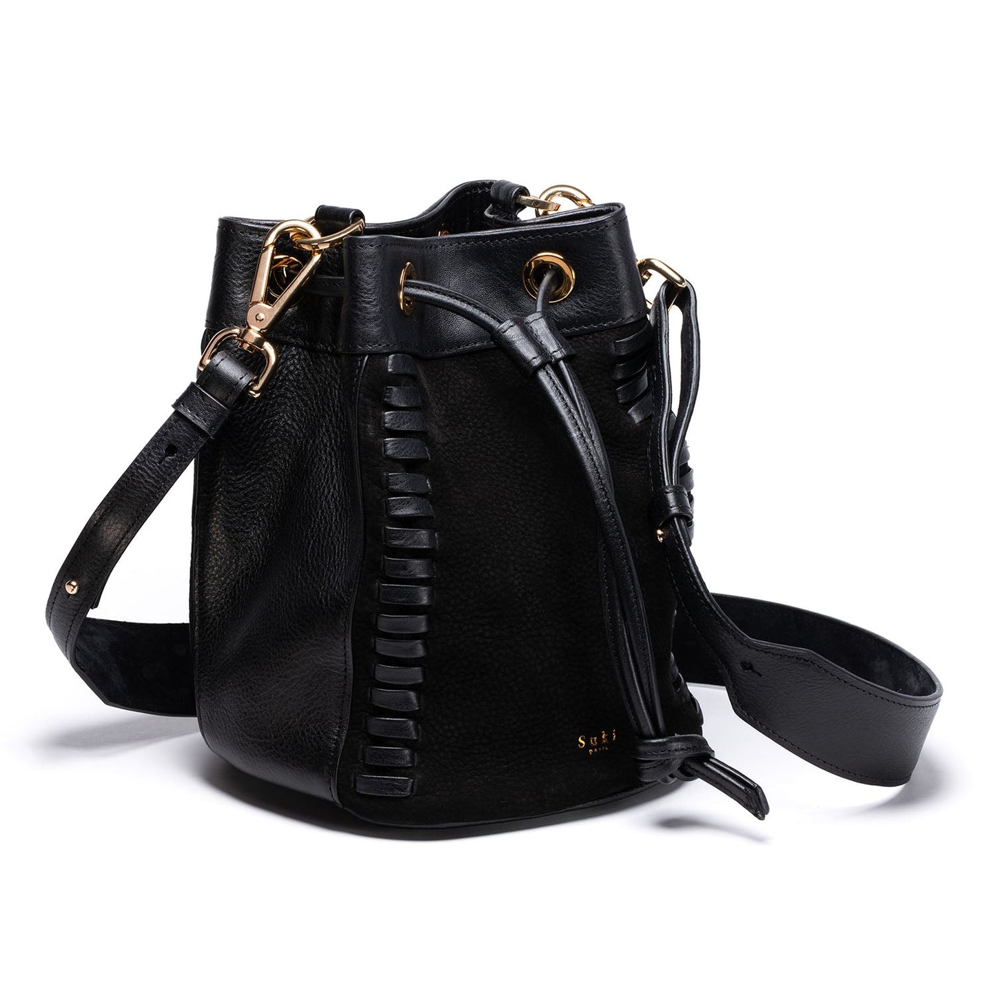 Sac seau cuir noir tressé bi-matière, tannage végétal — Altaï