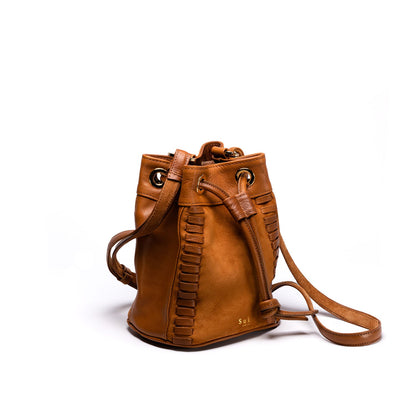 Pichu camel, sac seau cuir femme format mini — Suki Paris